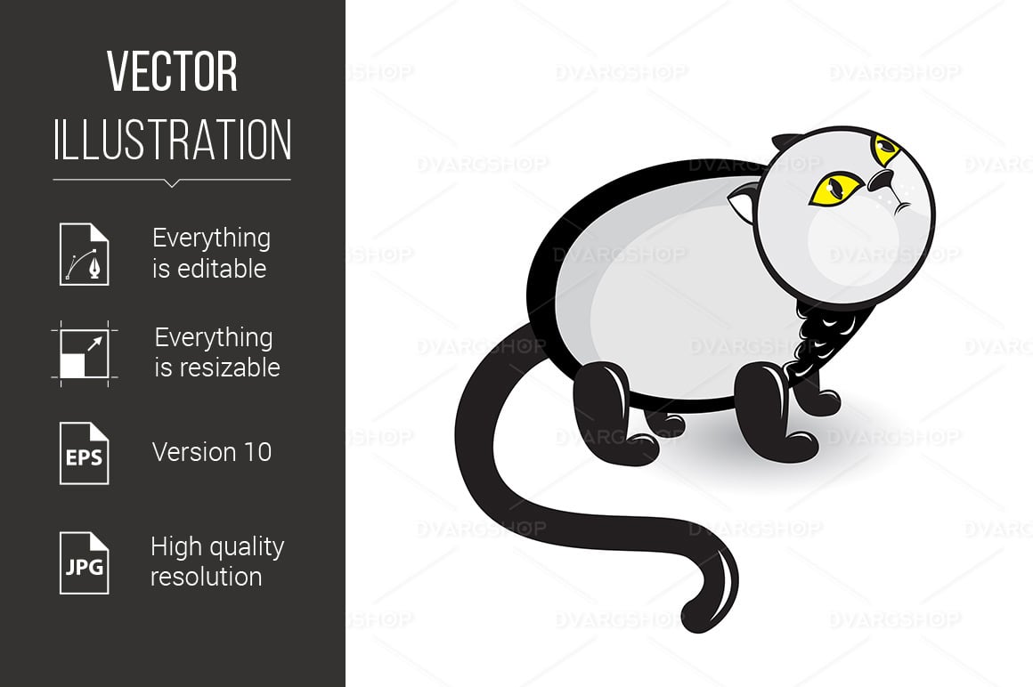 Cartoon Gray Cat With Sad Eyes - Vector Image