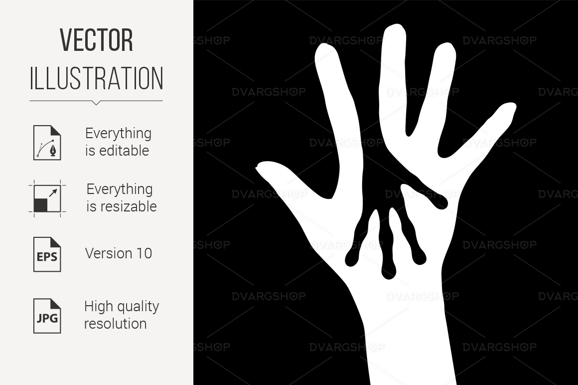 Human and Alien Hands Silhouette - Vector Image