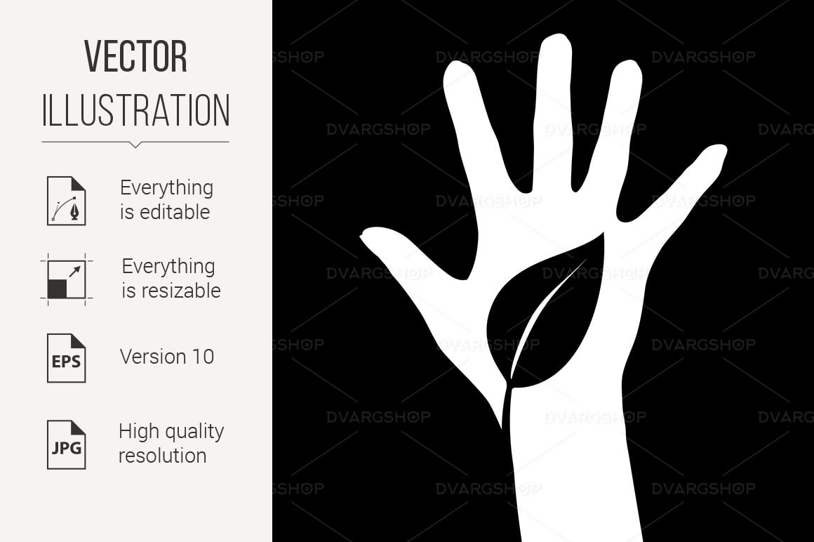 Hand and Leaf - Vector Image