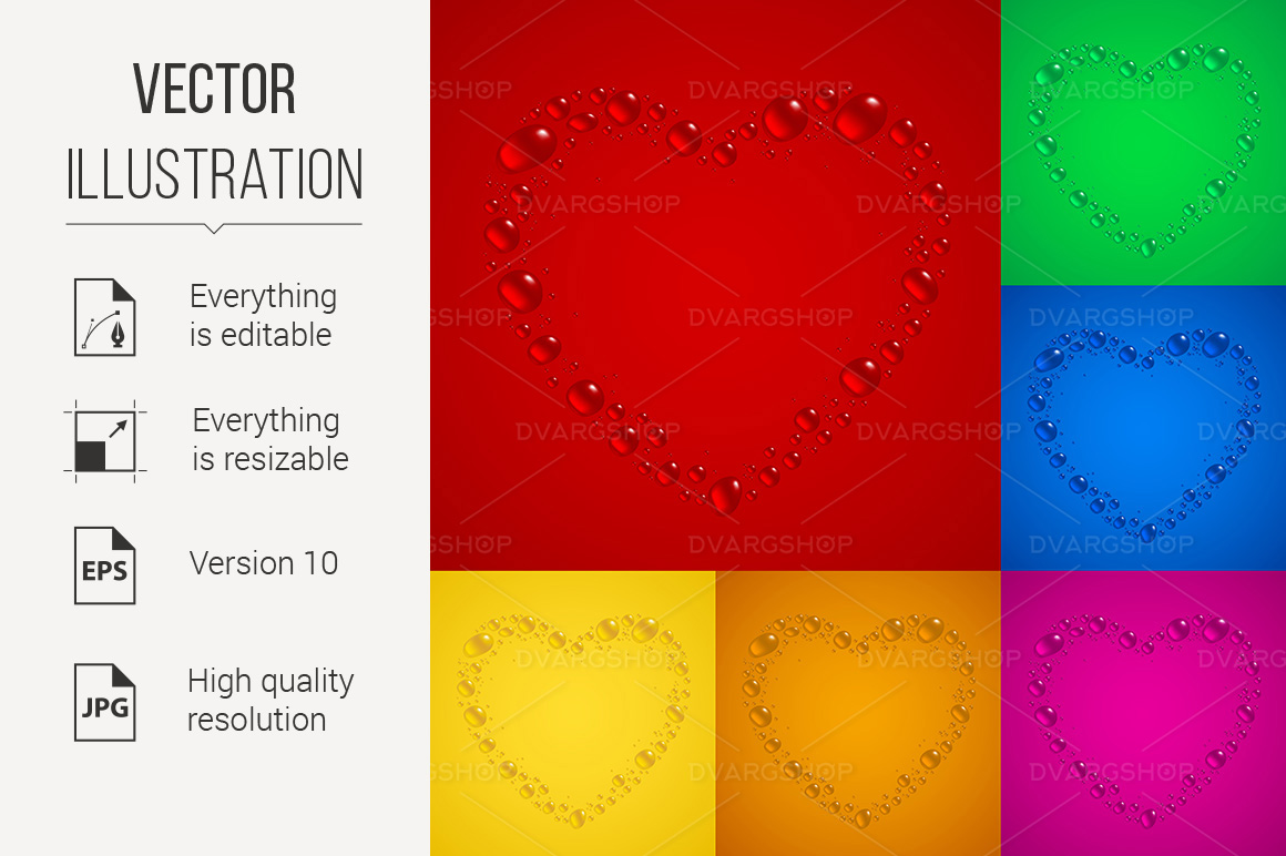 Water Drops Hearts - Vector Image