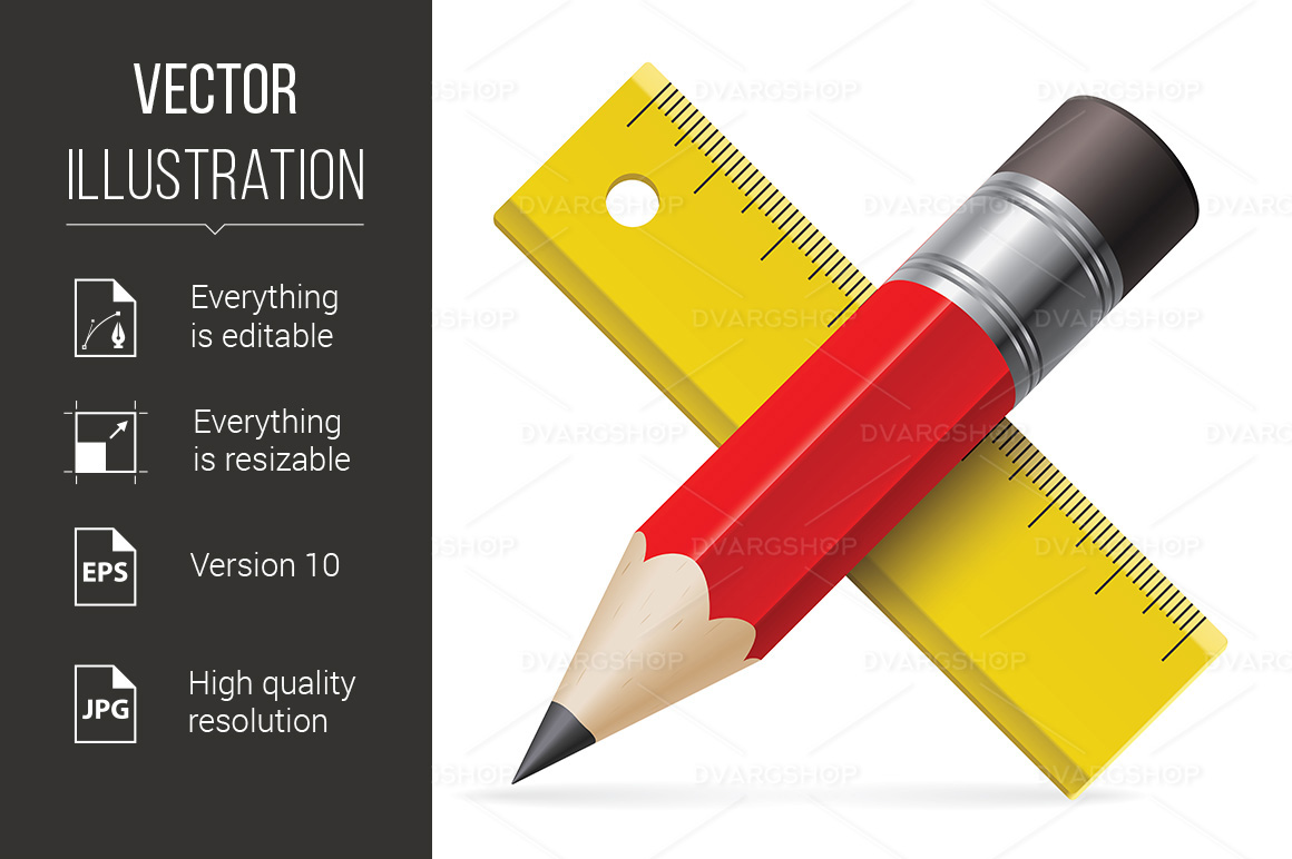 Pencil, Ruler - Vector Image