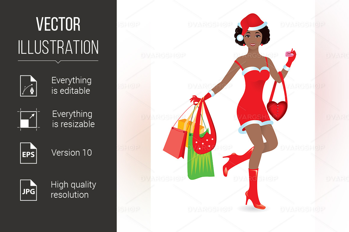 Happy Shopping Girl on White Background - Vector Image