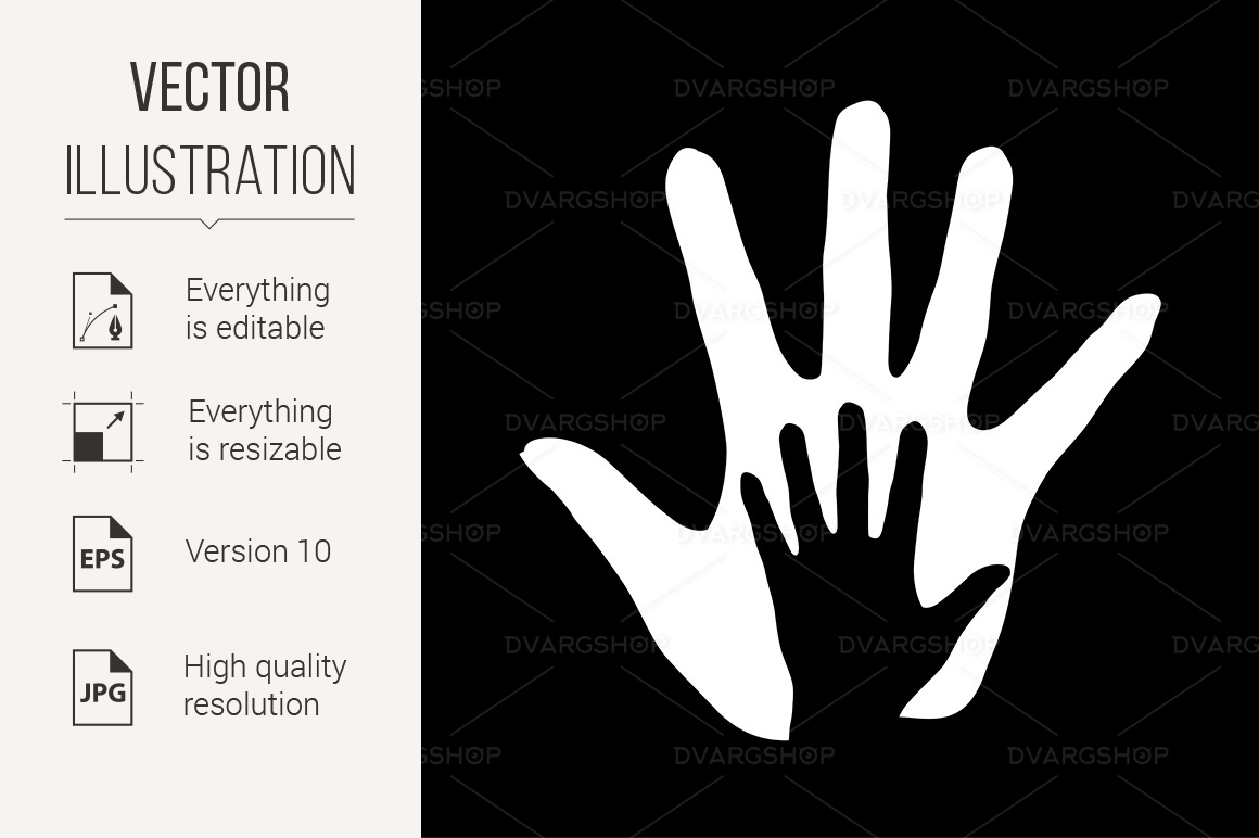 Black-and-White Illustration of Hand in Hand - Vector Image