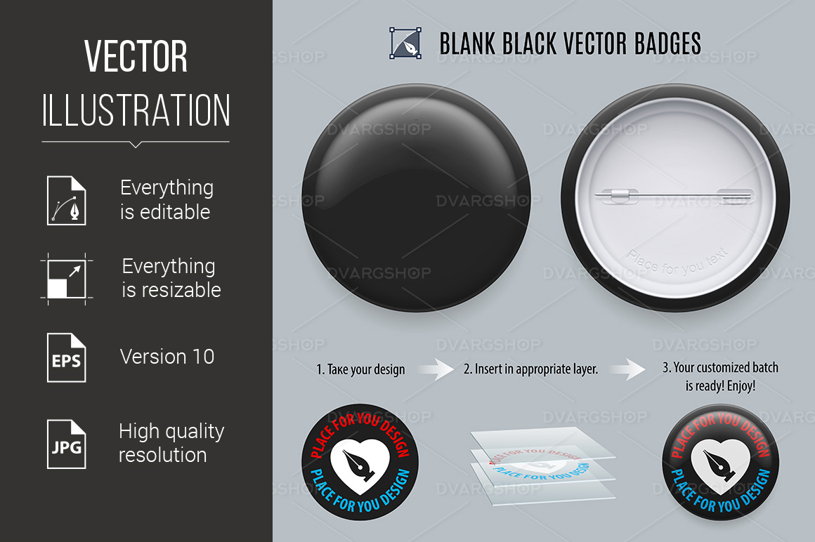 Blank Black Badges - Vector Image