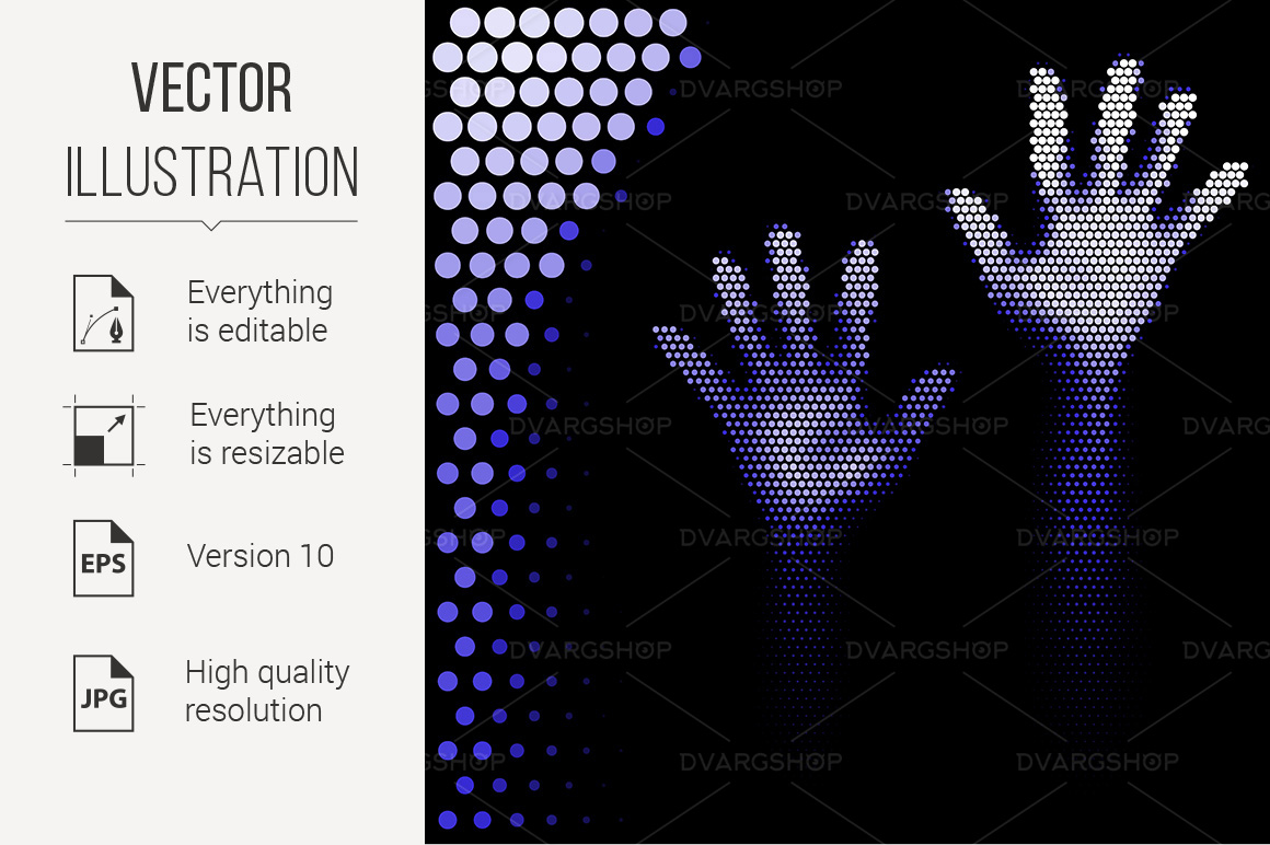 Halftone Hands Silhouette - Vector Image