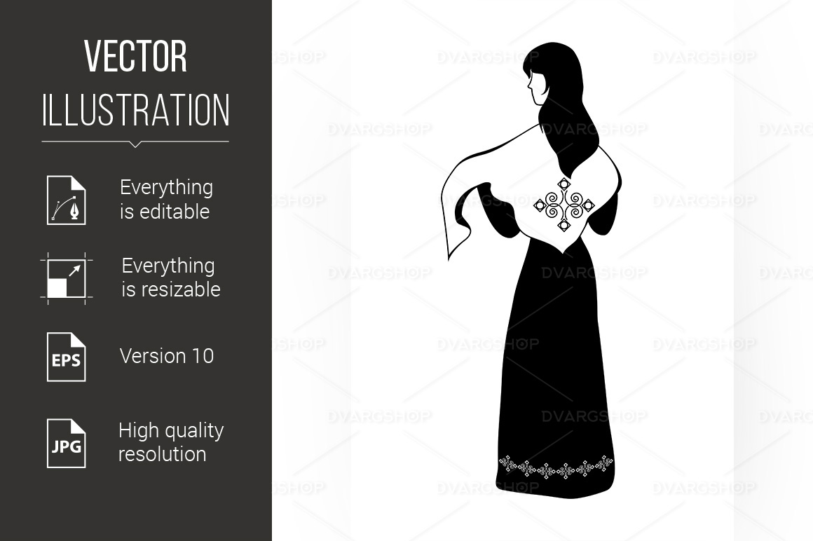 Back of the Girl with Shawl - Vector Image