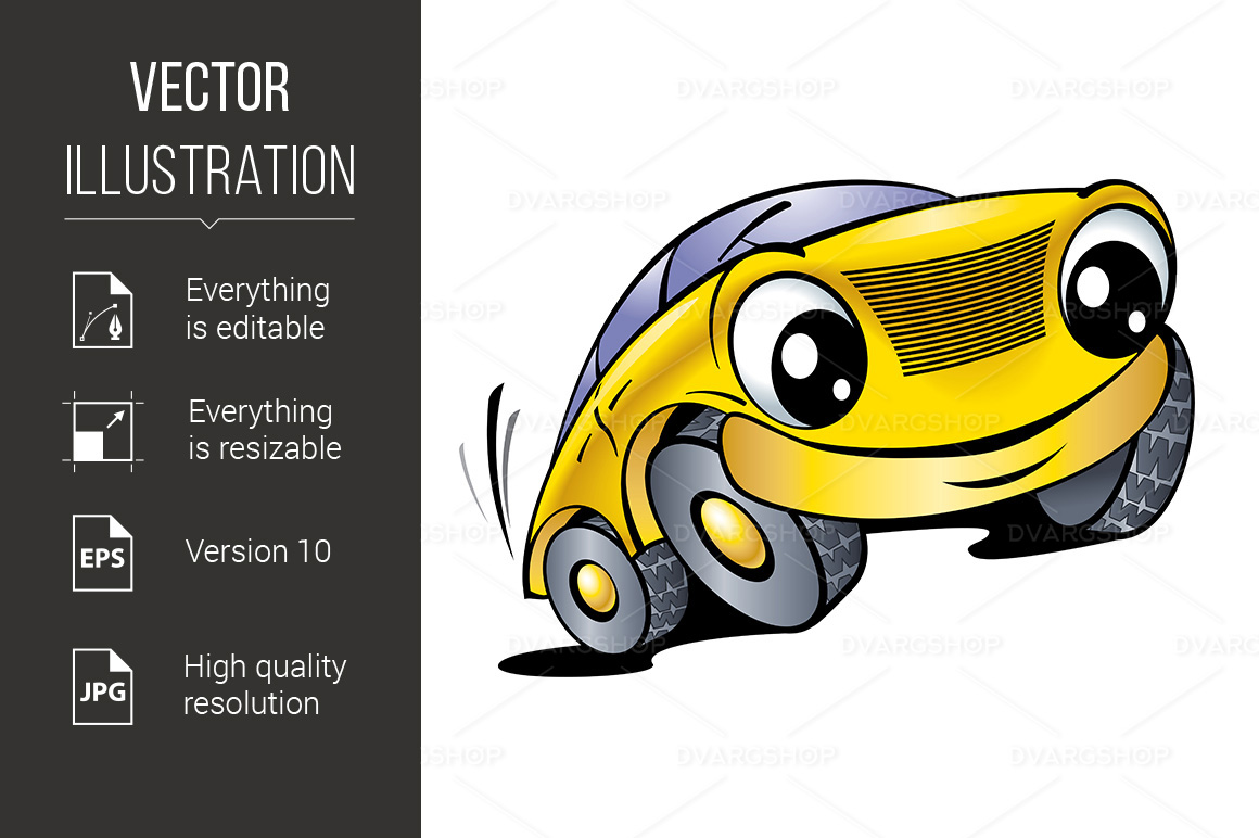 Funny Yellow Car - Vector Image