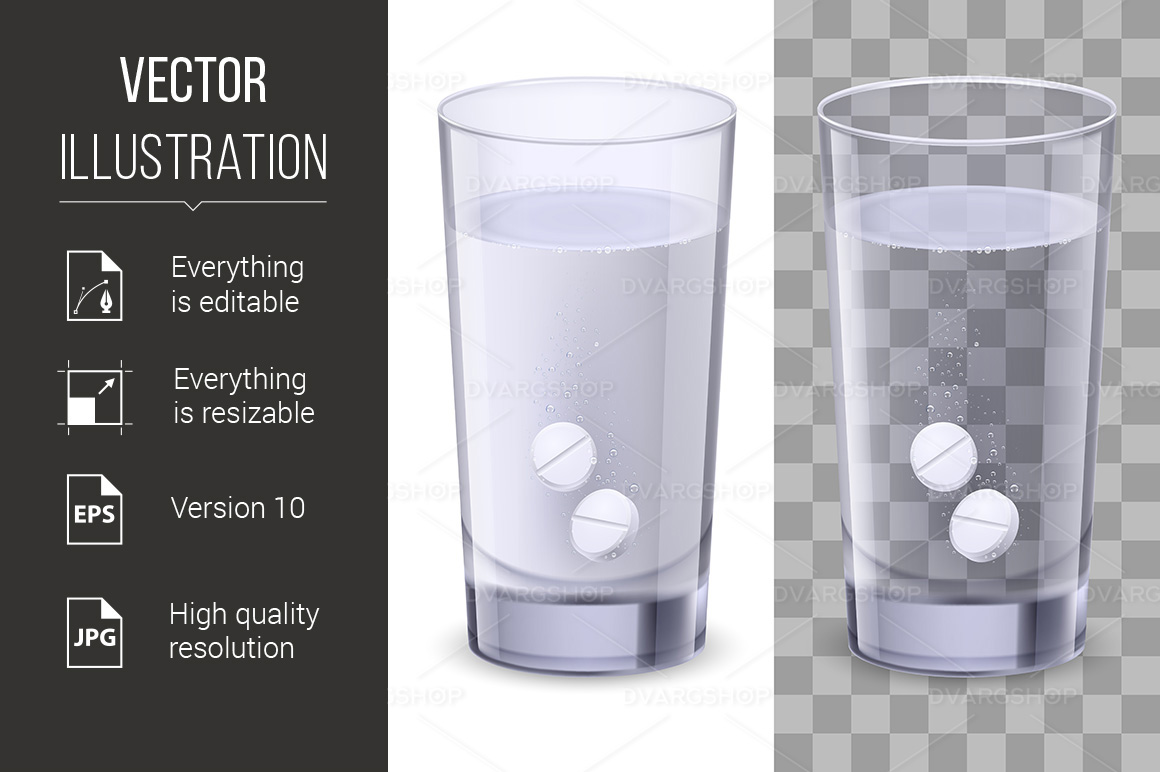 Glass of Water and Pills - Vector Image