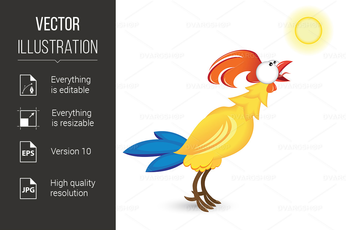 Cock and the Sun - Vector Image