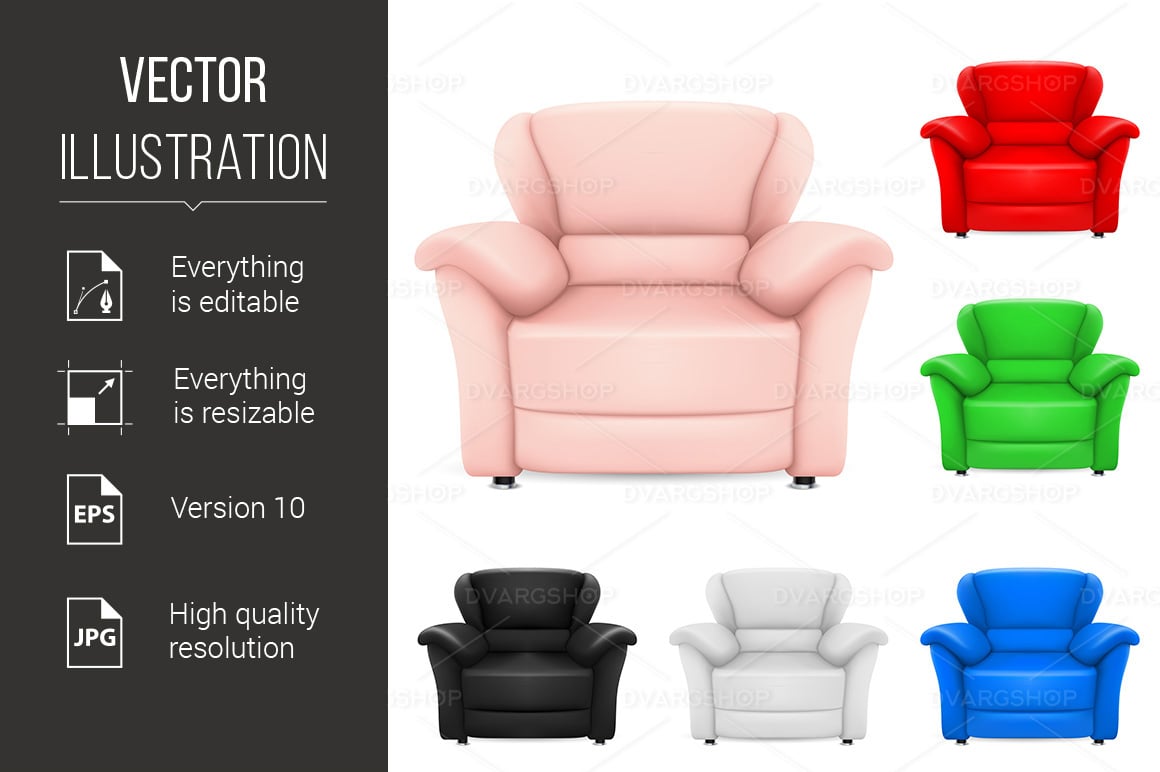 Colored Set of Stylish Chairs - Vector Image