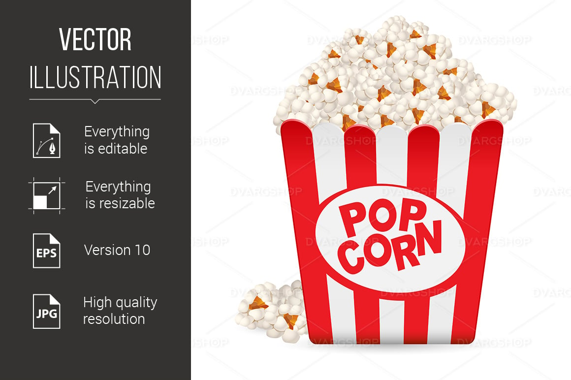 Popcorn in a Striped Tub - Vector Image