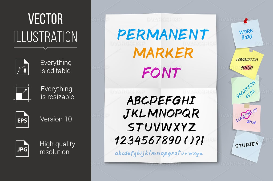 Sticker Paper Permanent Marker Font - Vector Image