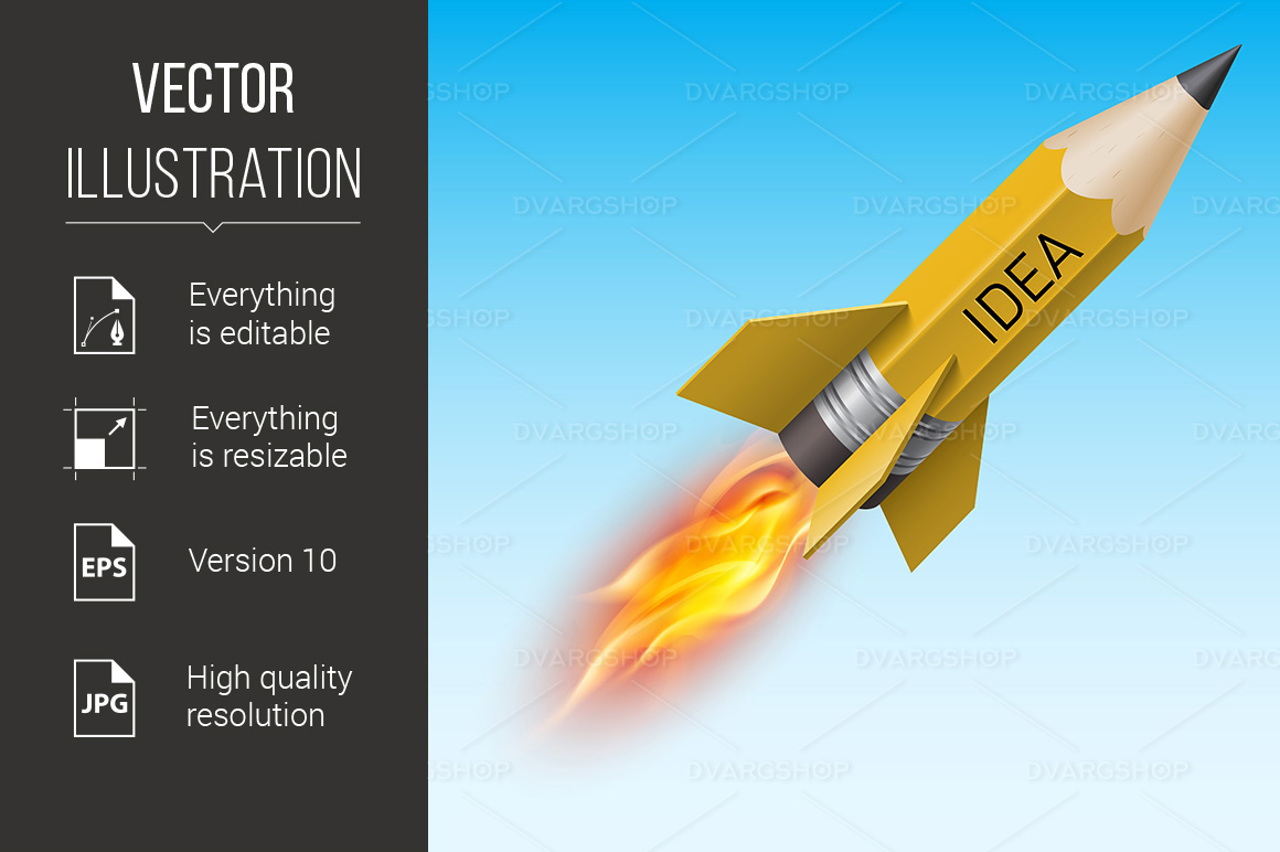 Yellow Pencil as Flying Rocket - Vector Image