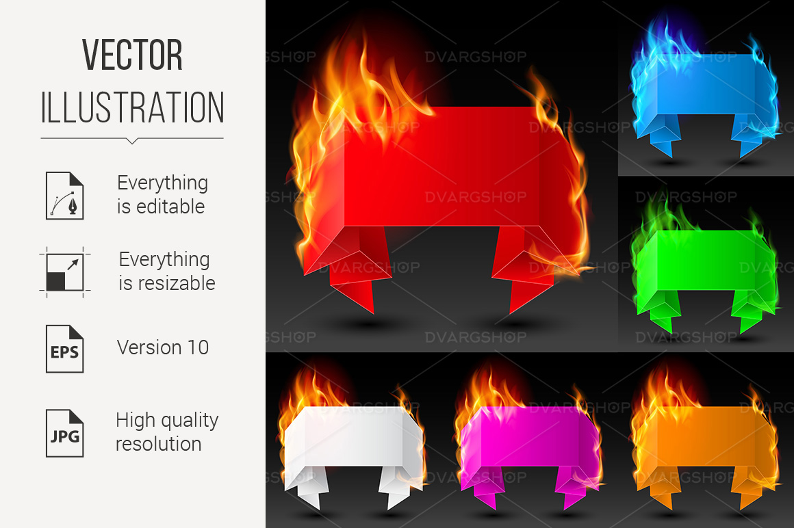 Set of Fire Banners - Vector Image