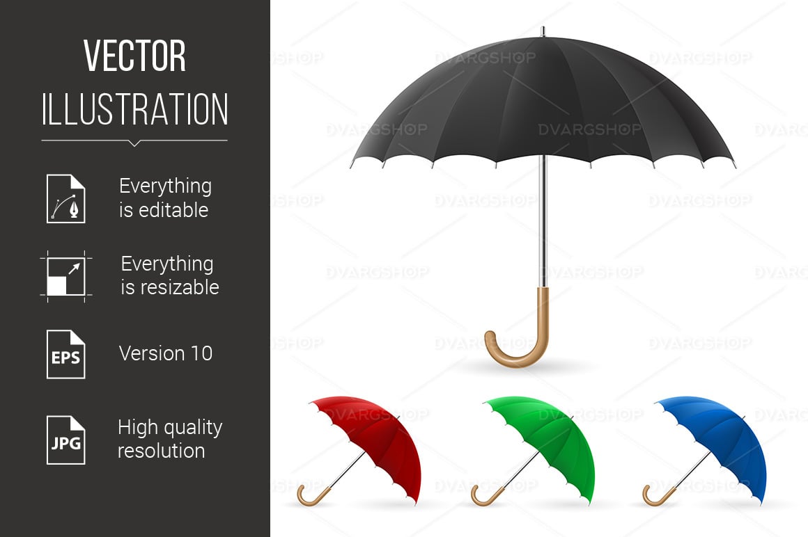 Realistic Umbrella in Four Colors - Vector Image