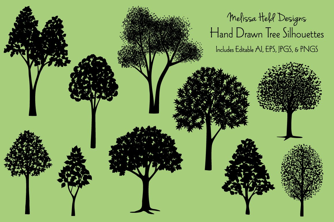 Hand Drawn Tree Silhouettes - Illustration