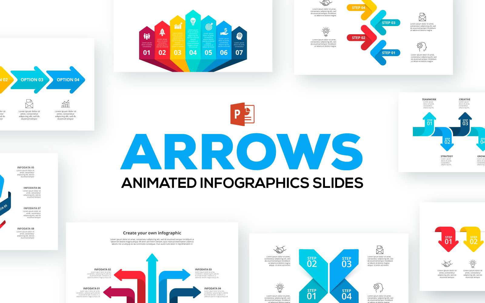 Arrows Animated Infographics Presentations PowerPoint template