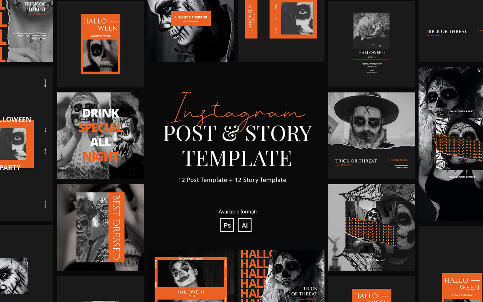 Halloween Party Instagram Post & Story Template for Social Media