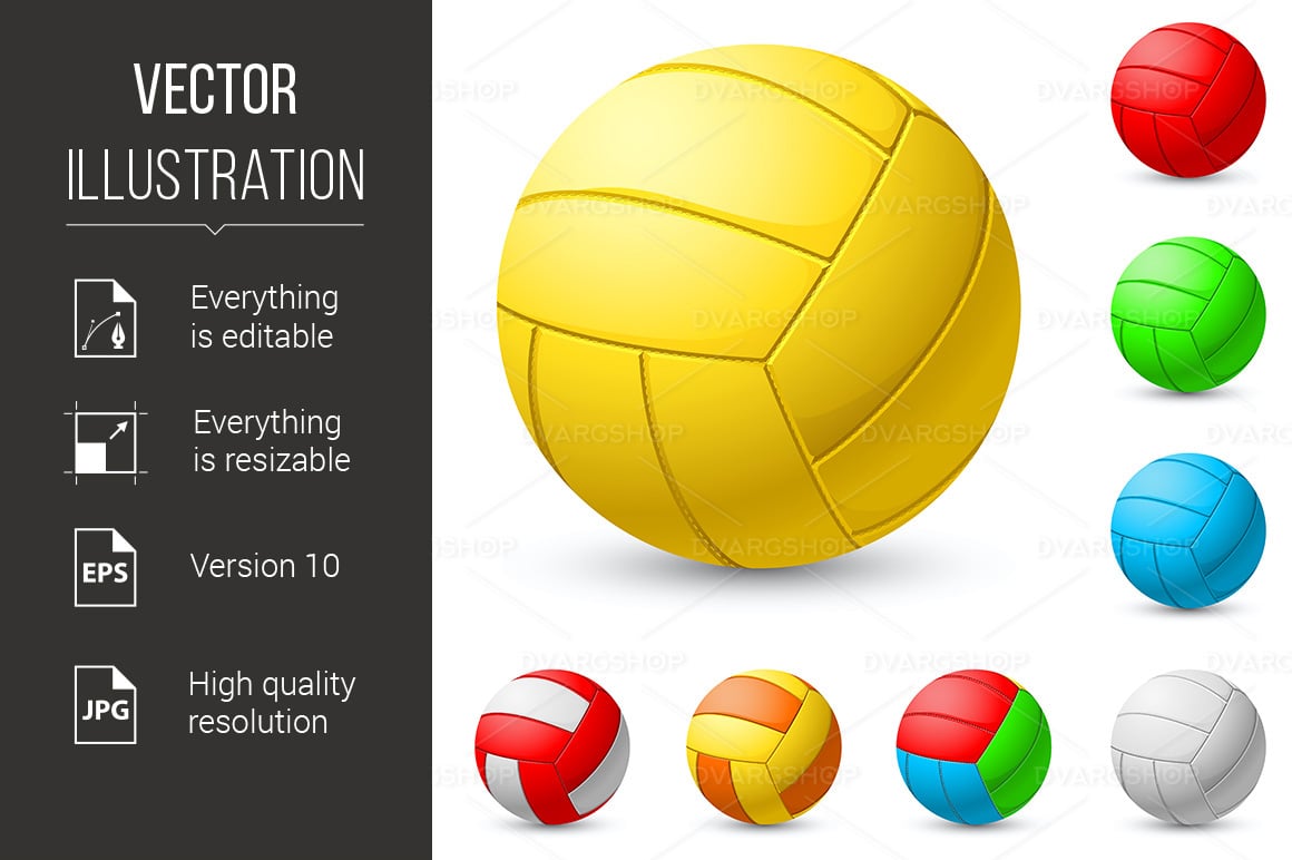 Realistic Volleyball in Different Colors - Vector Image