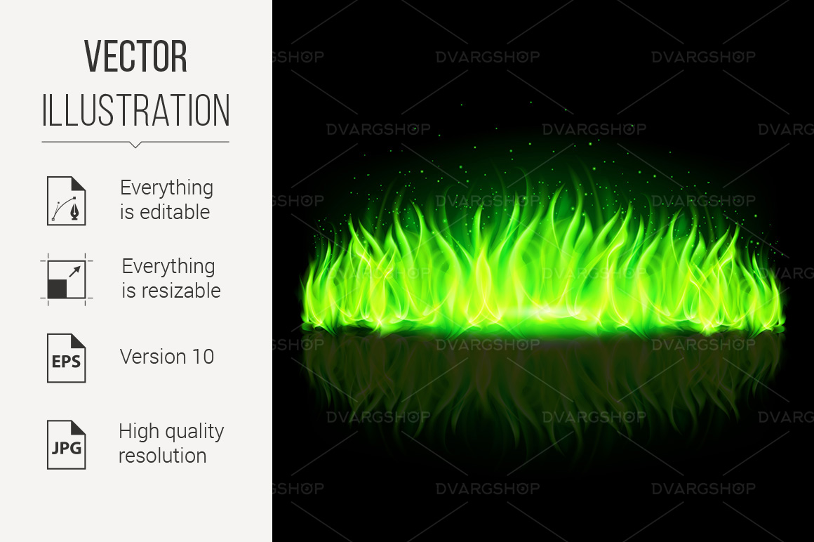 Green Wall of Fire - Vector Image