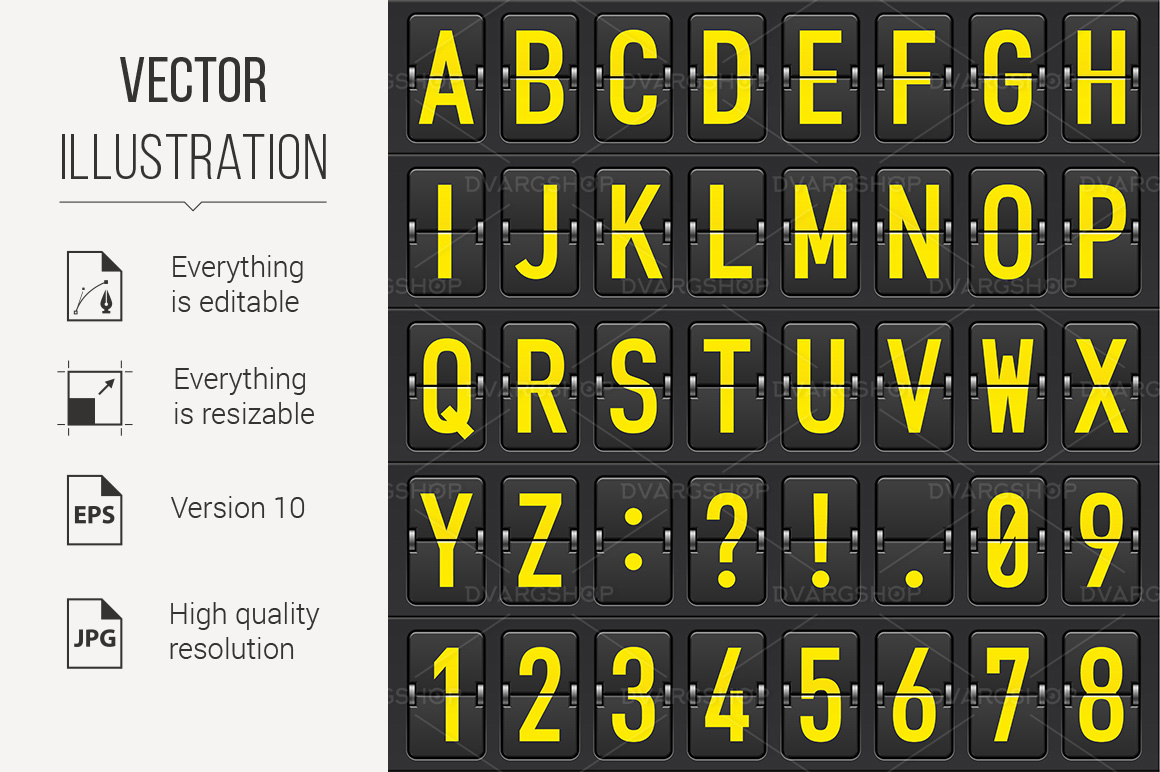 Set of Letters on a Mechanical Timetable - Vector Image