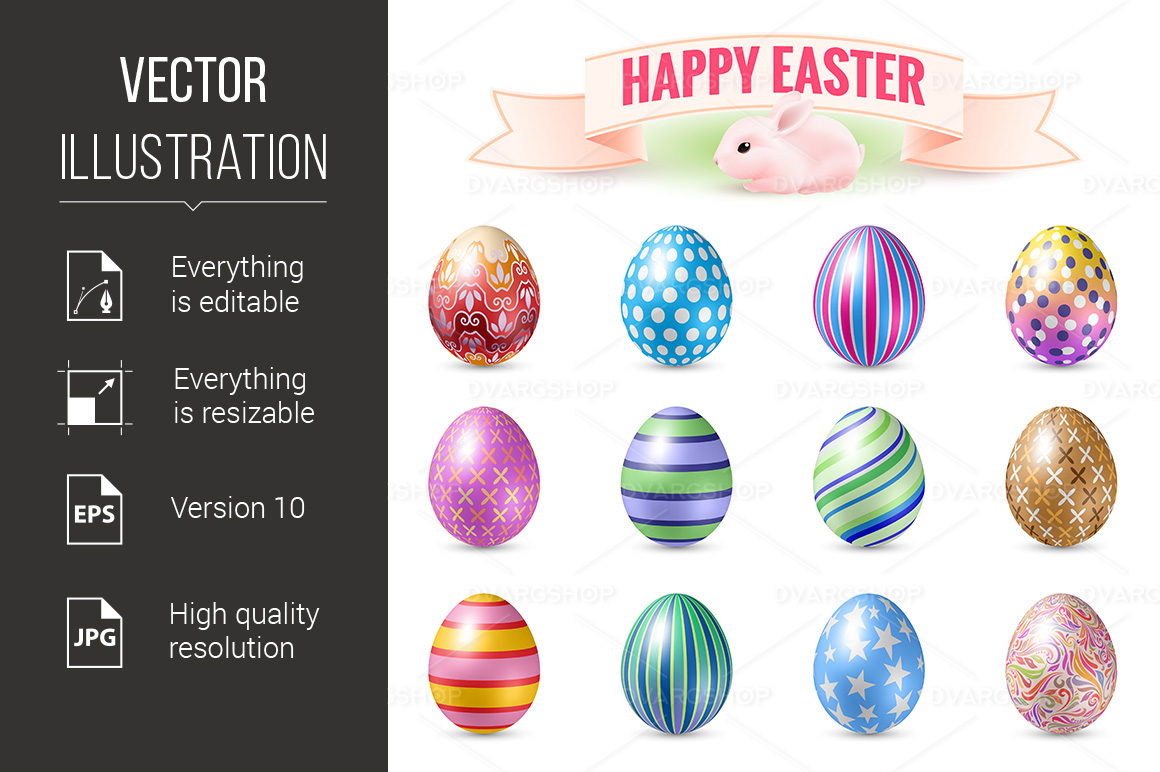 Set of Easter Eggs - Vector Image