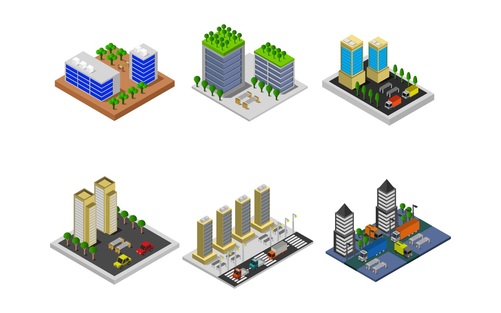 Isometric Building Set - Vector Image