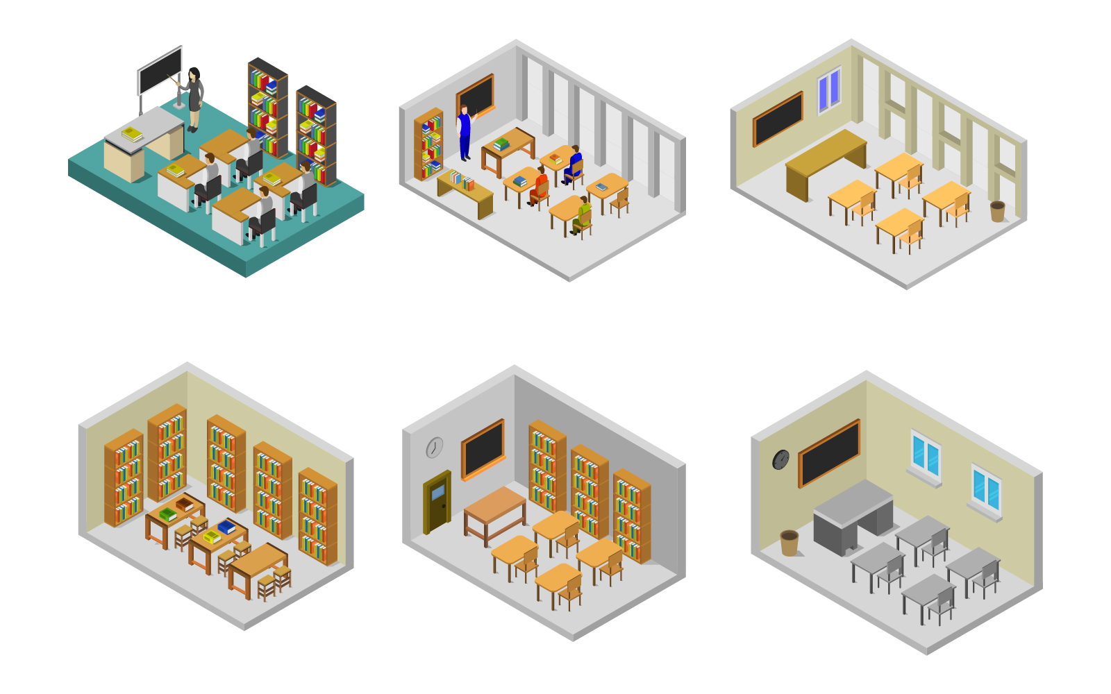 Isometric School Room Set - Vector Image