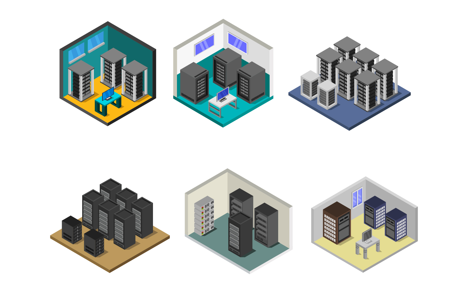 Isometric Server Room Set - Vector Image