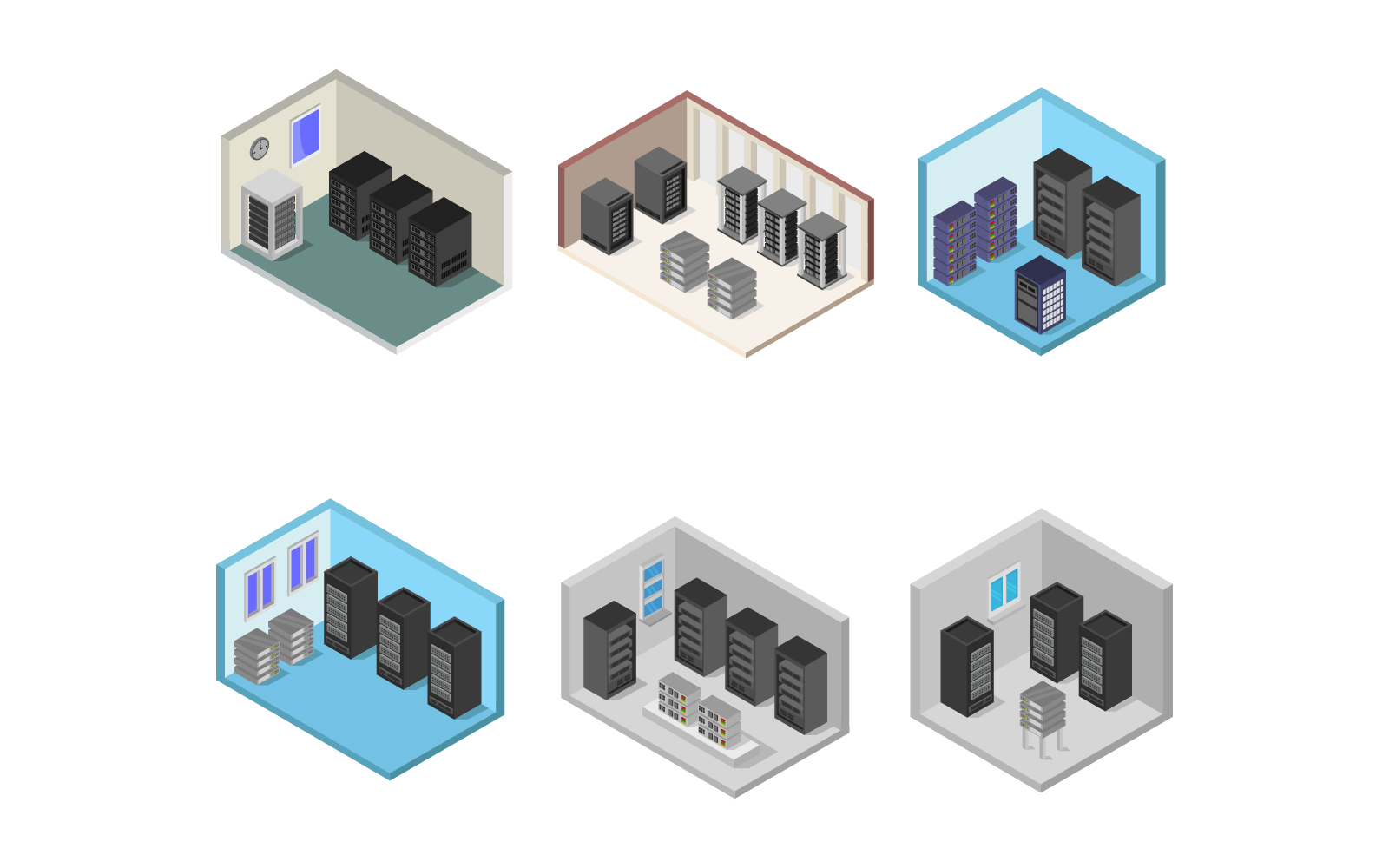 Isometric Server Room Set - Vector Image