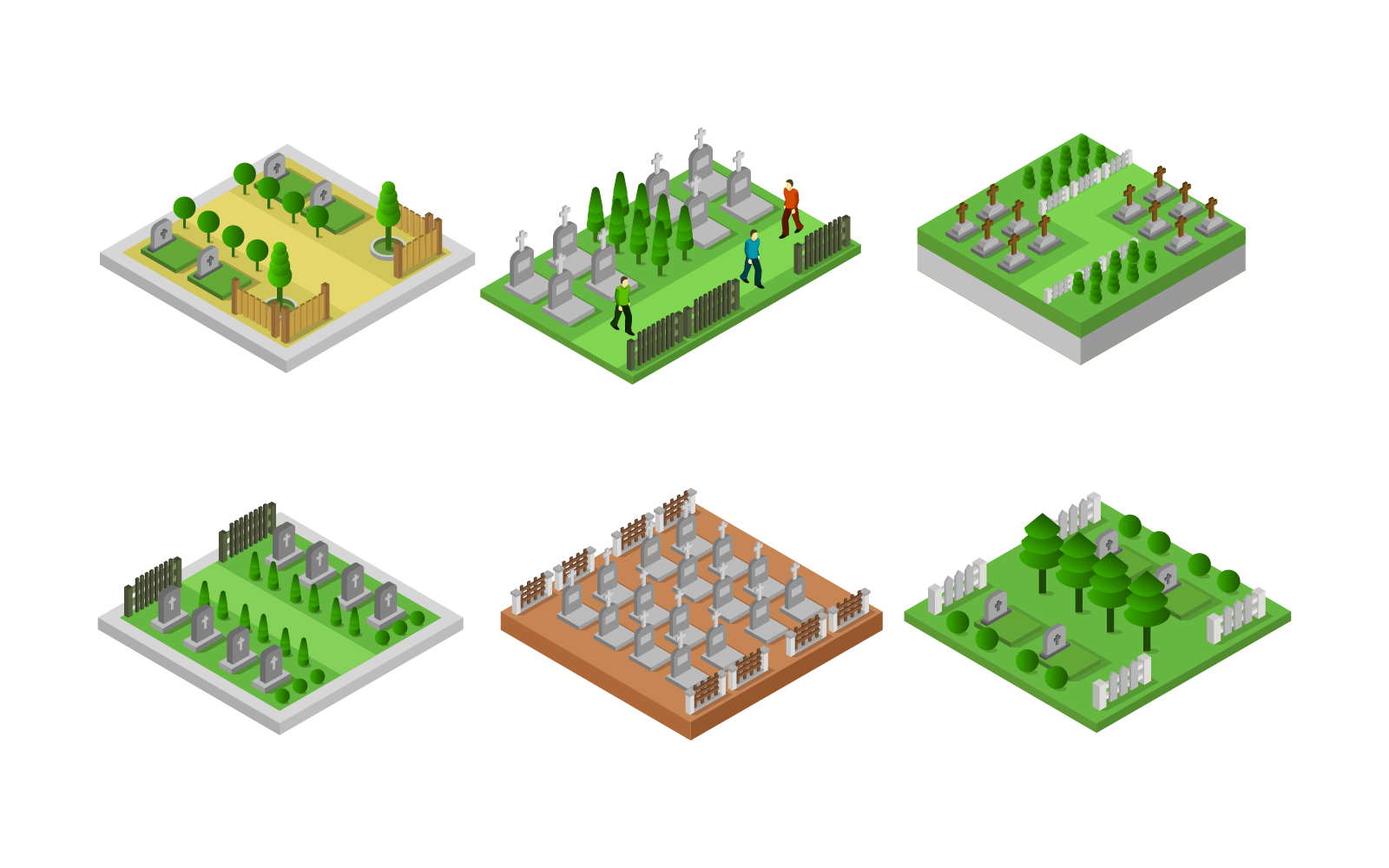 Isometric Cemetery Set - Vector Image