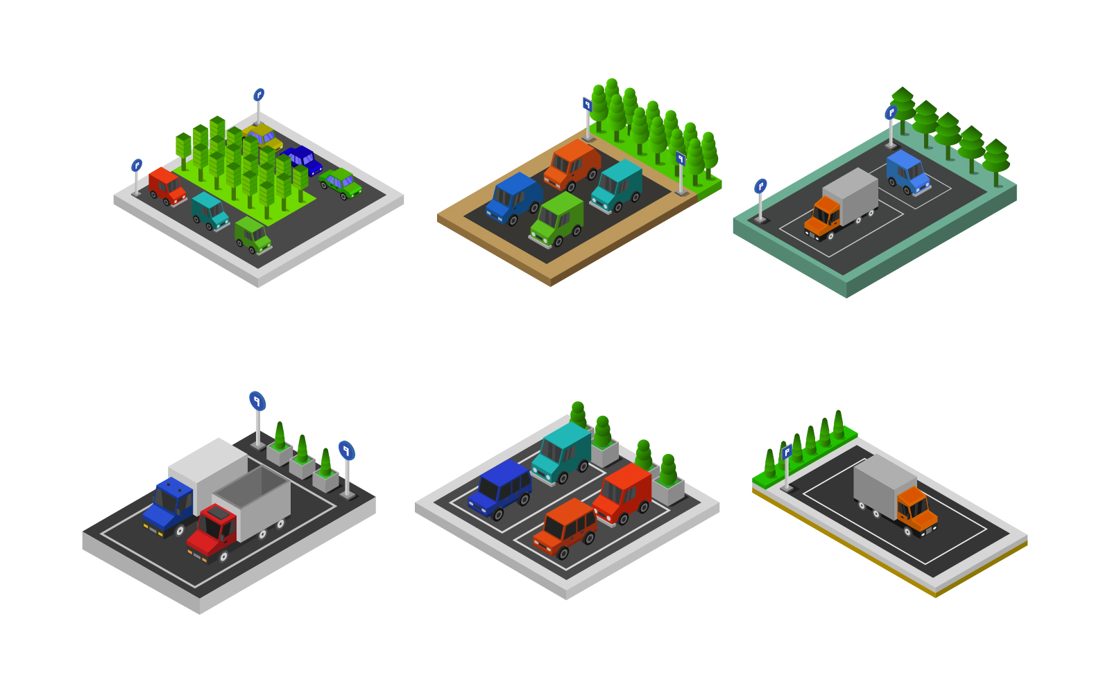 Isometric Parking Set - Vector Image