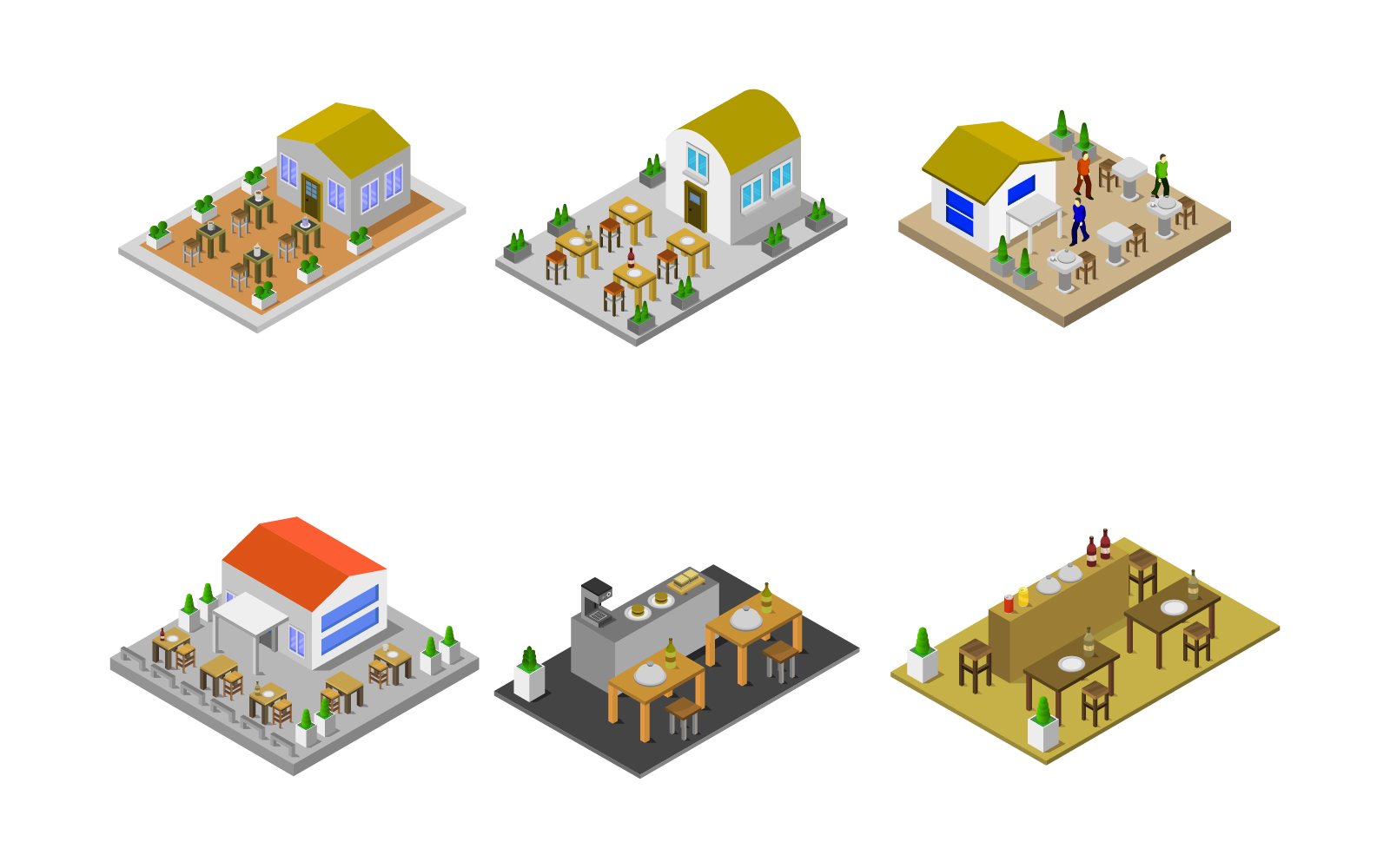 Isometric Restaurant Set - Vector Image