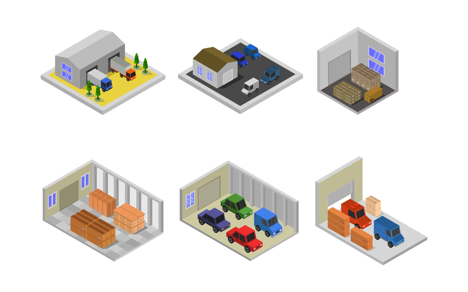 Isometric Garage Set - Vector Image