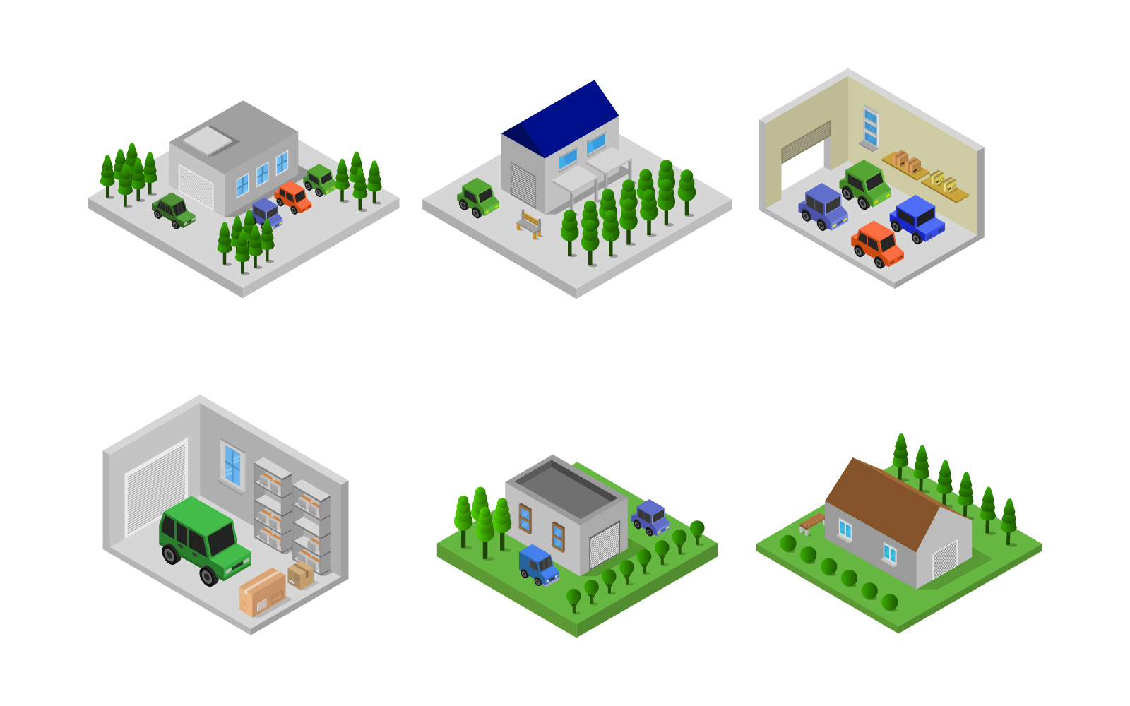 Isometric Garage Set - Vector Image