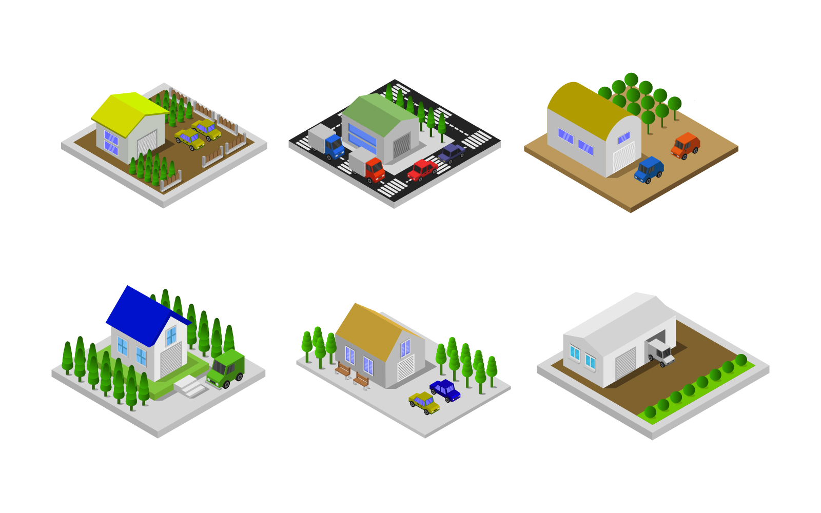 Isometric Garage Set On Background - Vector Image