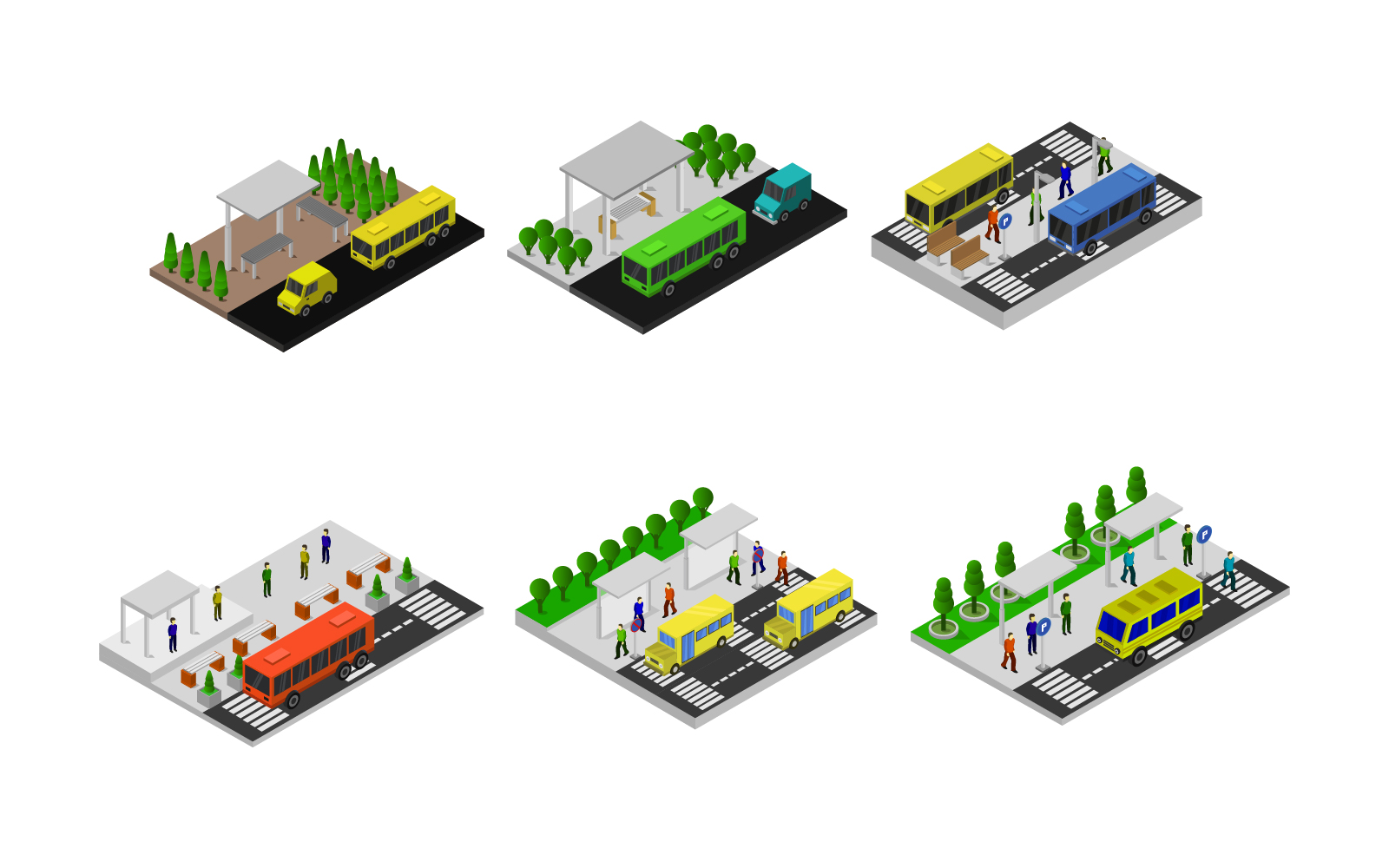 Isometric Bus Stop Set - Vector Image