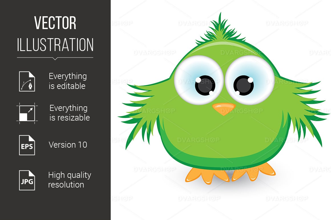 Cartoon Green Sparrow - Vector Image