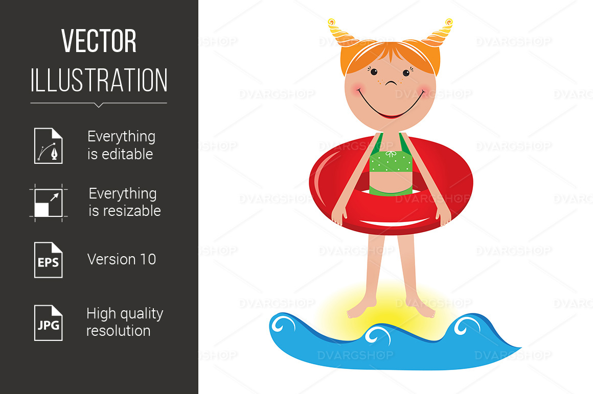 Cartoon Little Girl with a Lifeline - Vector Image