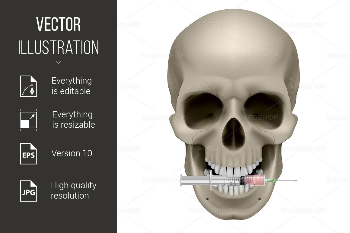 Realistic Skull with a Cigarette - Vector Image