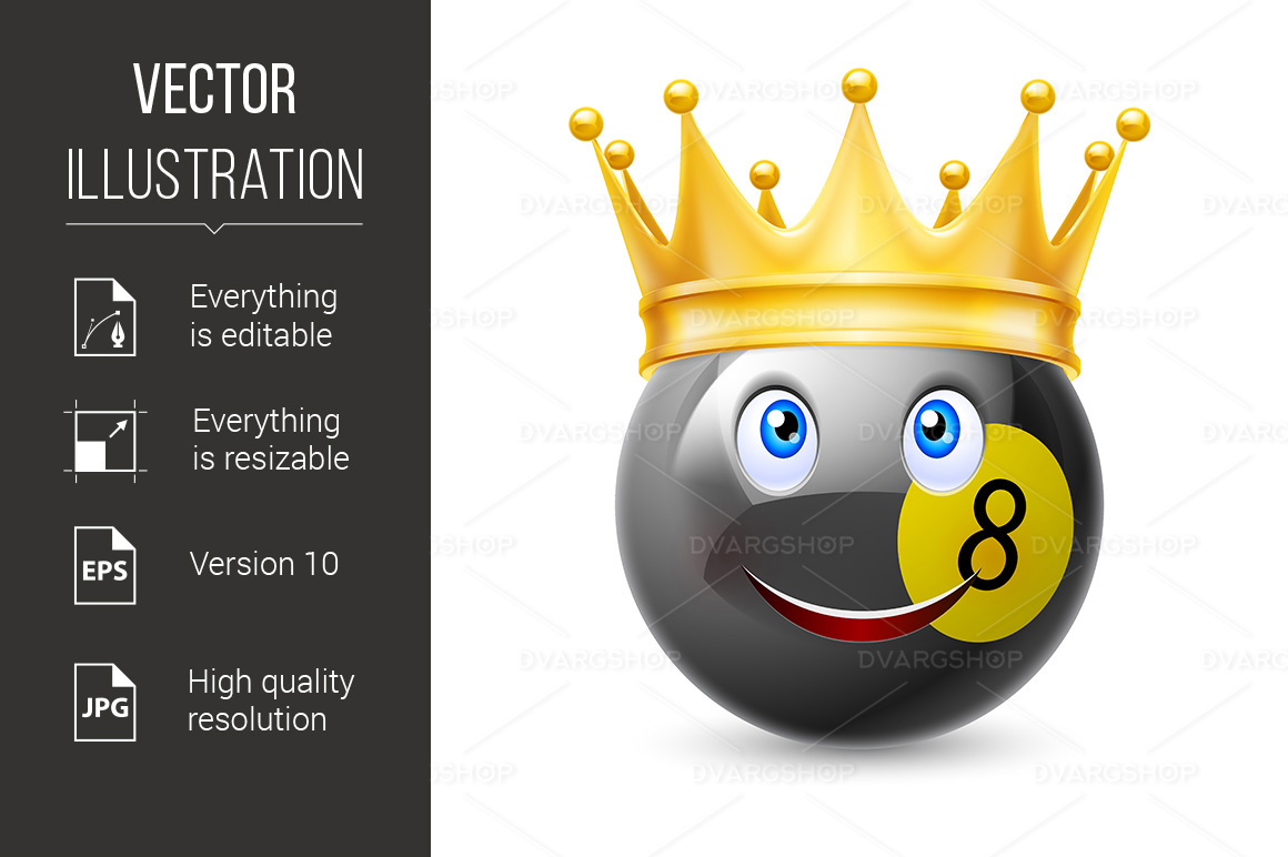 Gold Crown on a Billiard Ball - Vector Image