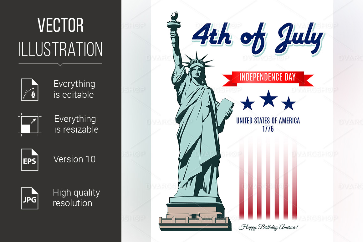 Independence Day Statue of Liberty - Vector Image