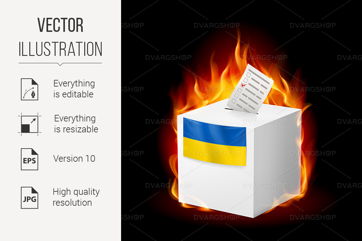 Ukranian Ballot Box in Fire - Vector Image