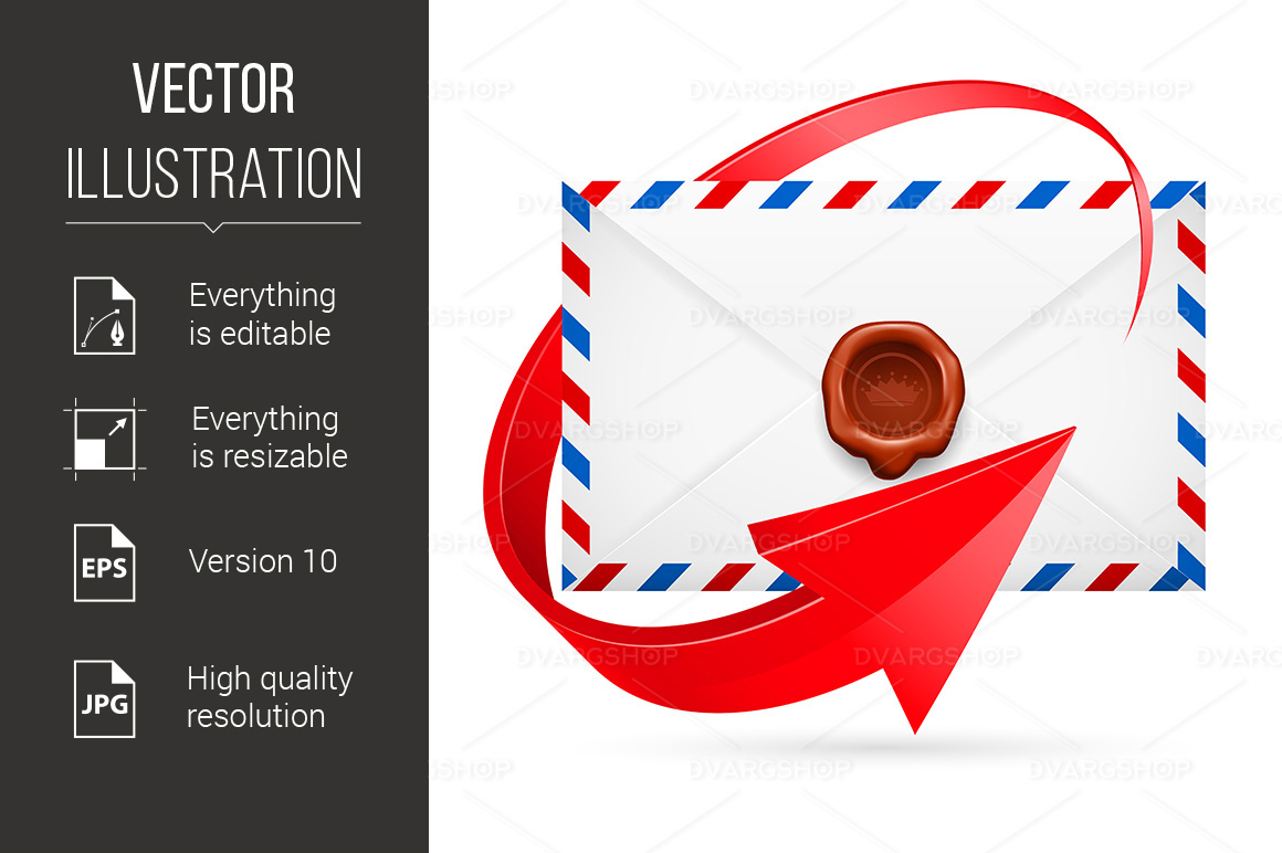 Envelope With Stamp and Arrow Around - Vector Image