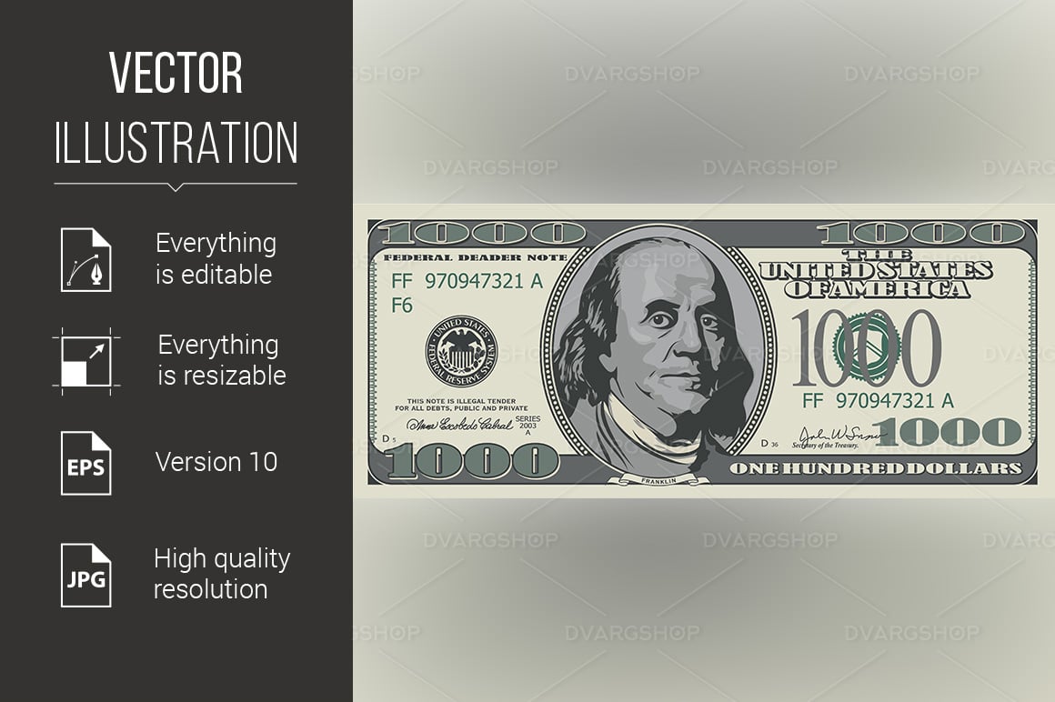 Fake One Thousand Dollars - Vector Image