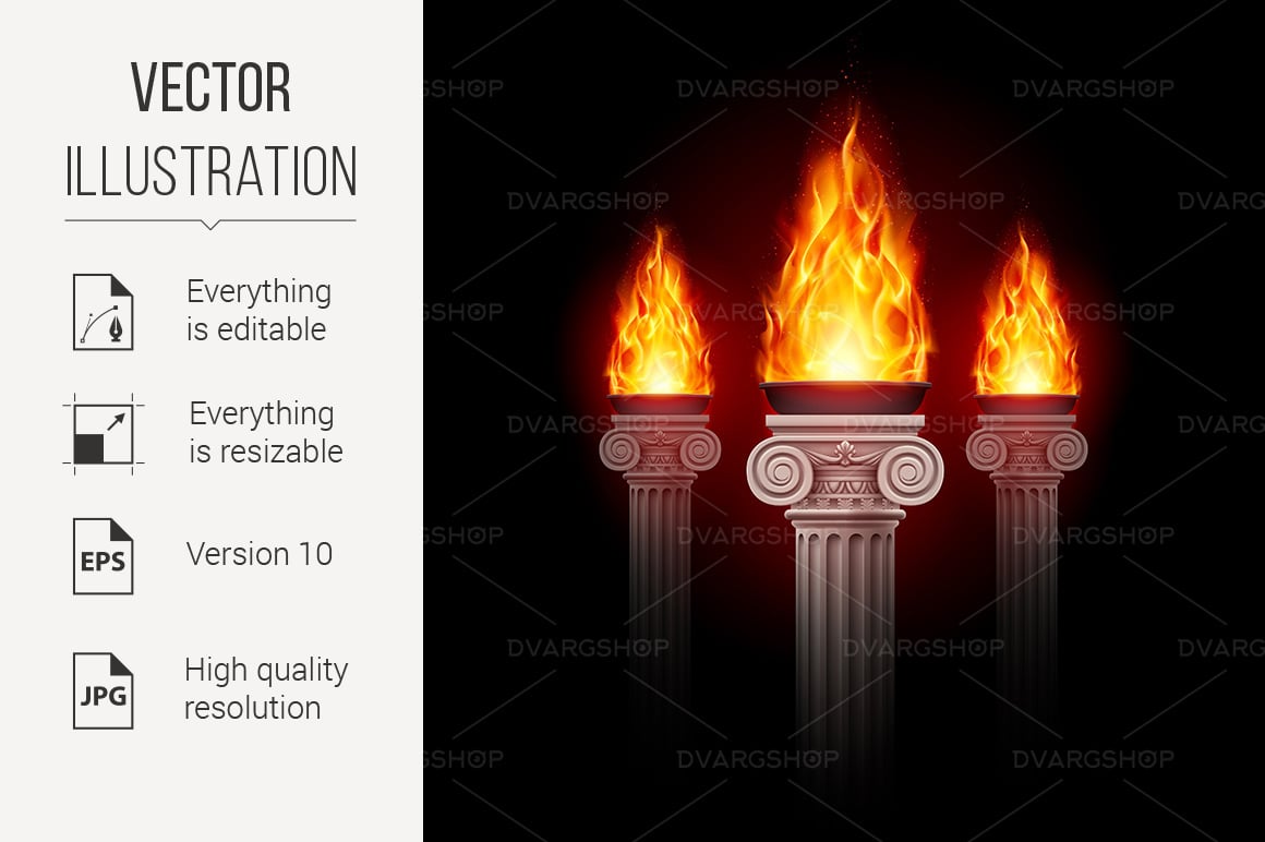 Columns With Fire - Vector Image