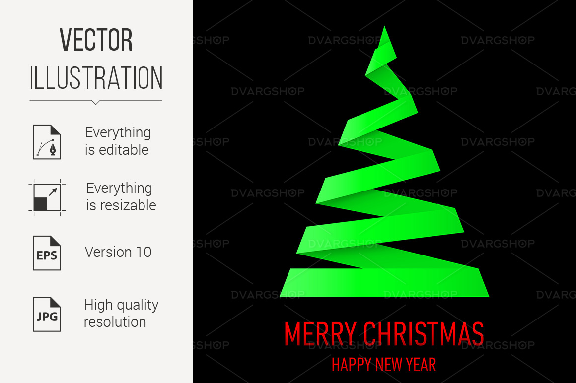 Christmas Tree in Origami Style - Vector Image