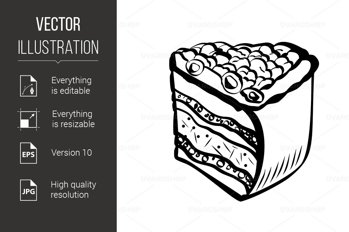 Hand Drawn Sketch of Berry Cake - Vector Image