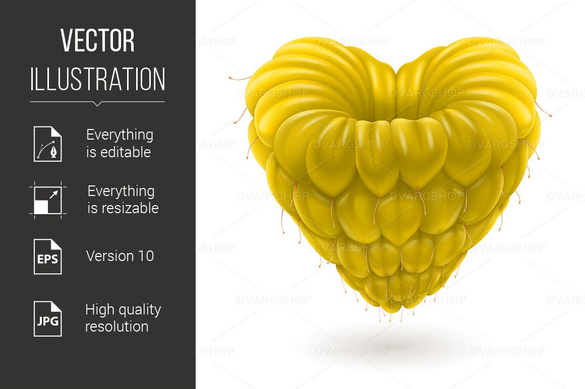 Yellow Raspberry Heart - Vector Image