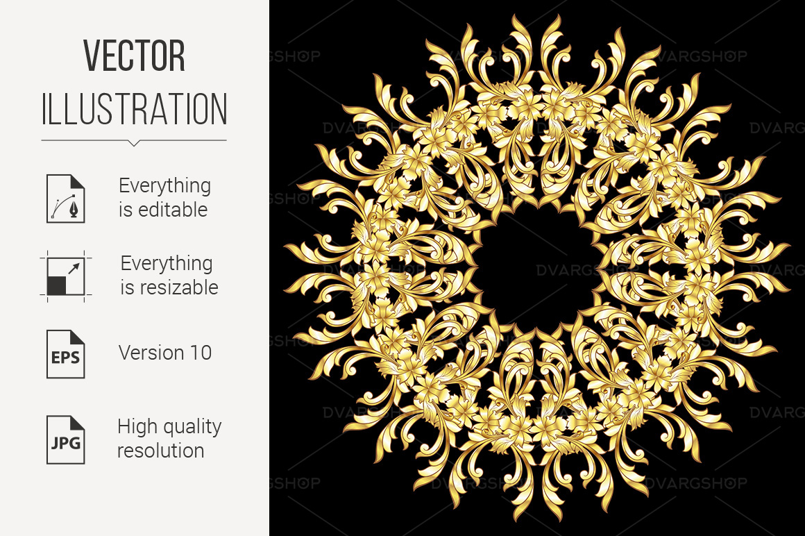 Golden Flower Pattern - Vector Image